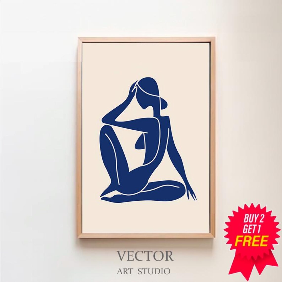 Matisse Style Blue Nude Woman Minimalist Abstract Line Art Poster