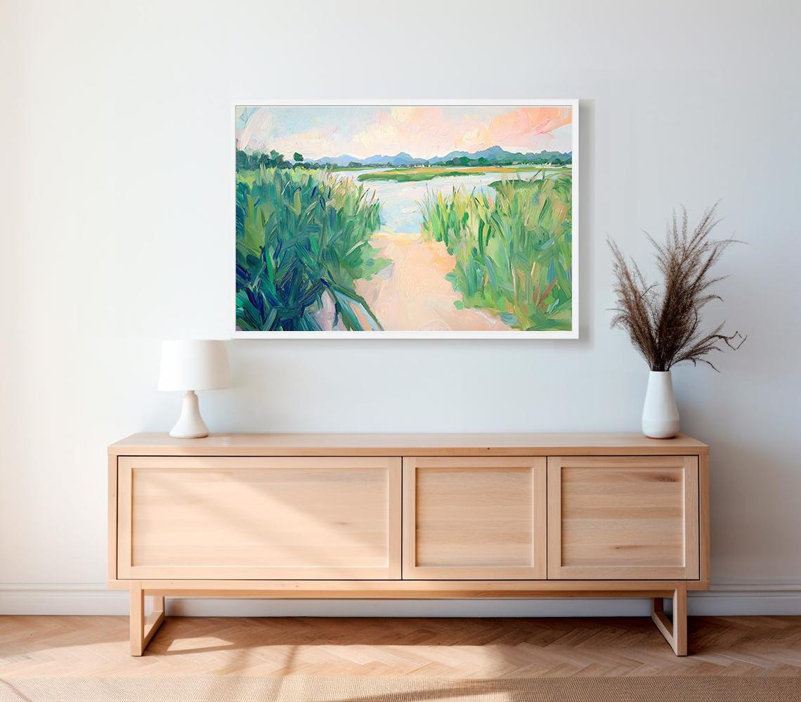 Sandy Path Through Marsh Grasses In Pastel Spring Light Poster - Image 2