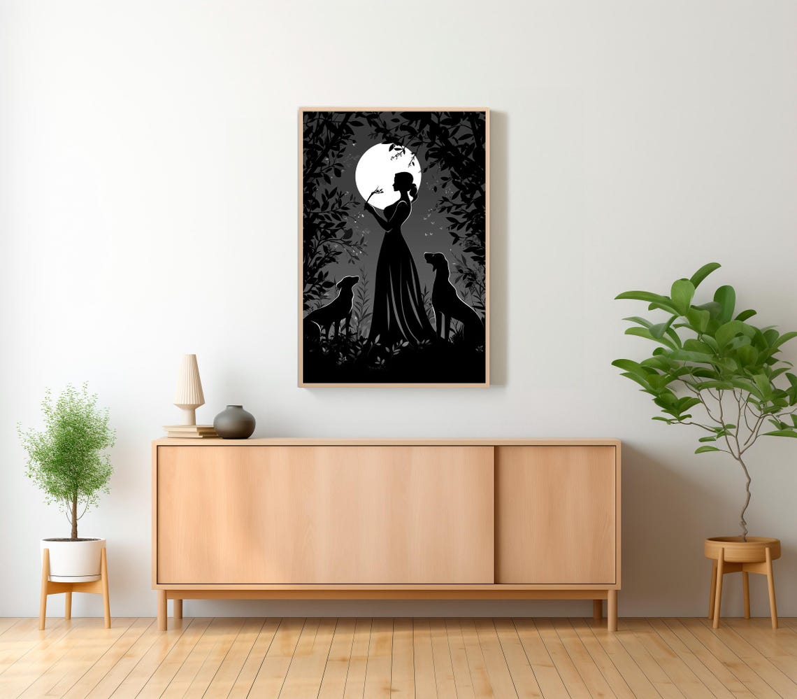 Hecate Moon Goddess Black Silhouette Full Moon Night Forest Poster - Image 2