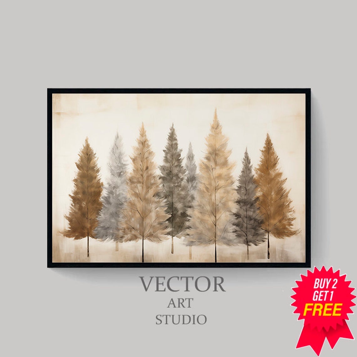 Row of Autumn Pine Trees Minimalist Neutral Landscape Poster - Image 4