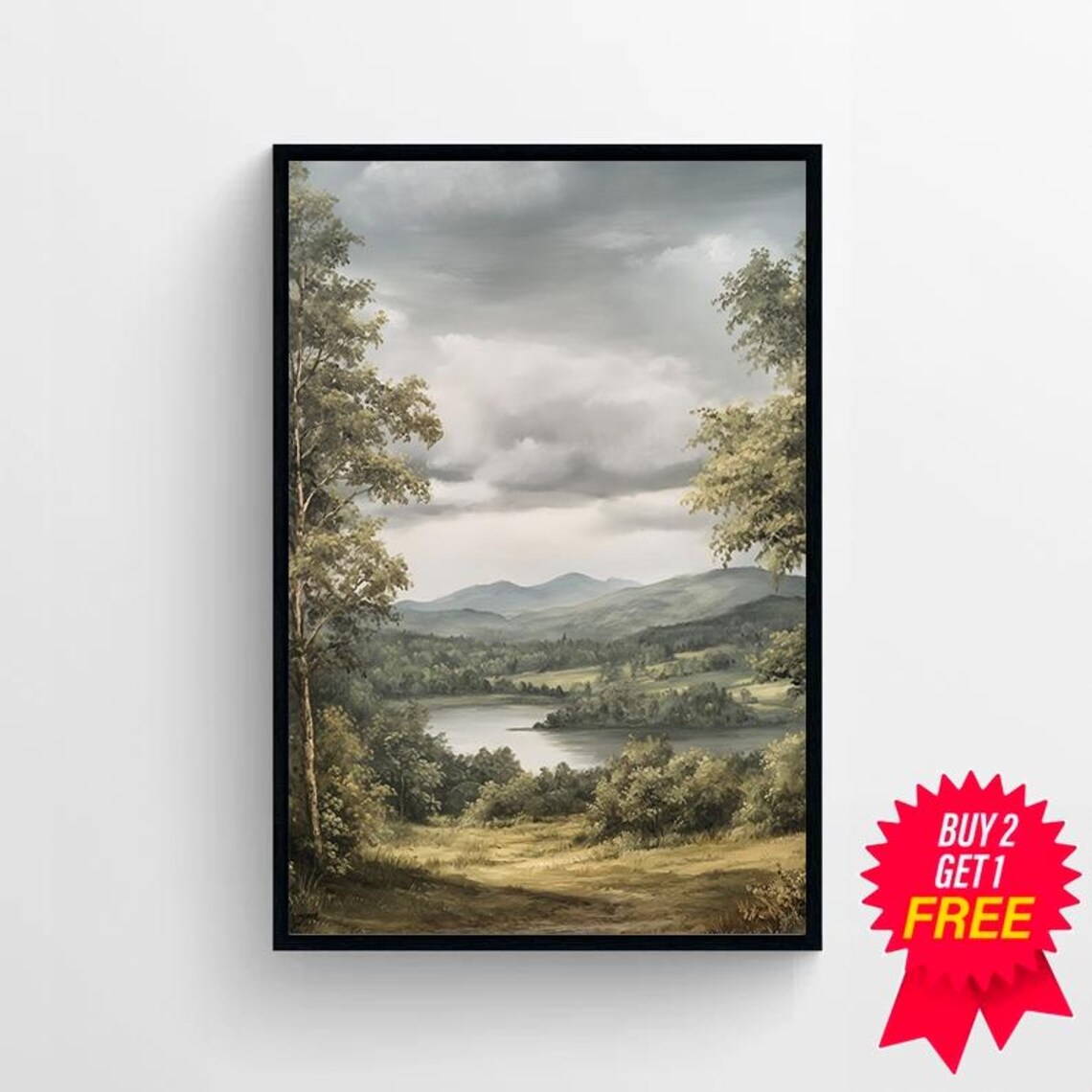 Green Valley Lake With Rolling Hills Pastoral Landscape Poster - Image 4