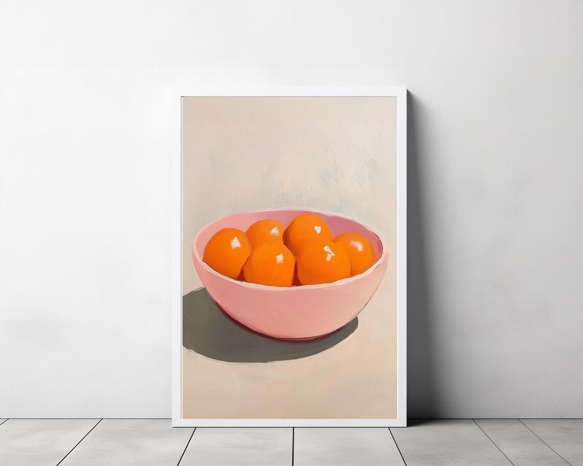 Colorful Oranges Painting Kitchen Food Art Print Summer Citrus Pastel Fruit Wall Decor Pink Dining Room - Image 3