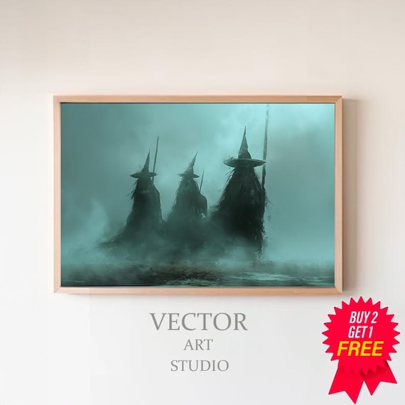 Three Witches Emerging From Teal Mist In A Moody Coven Poster