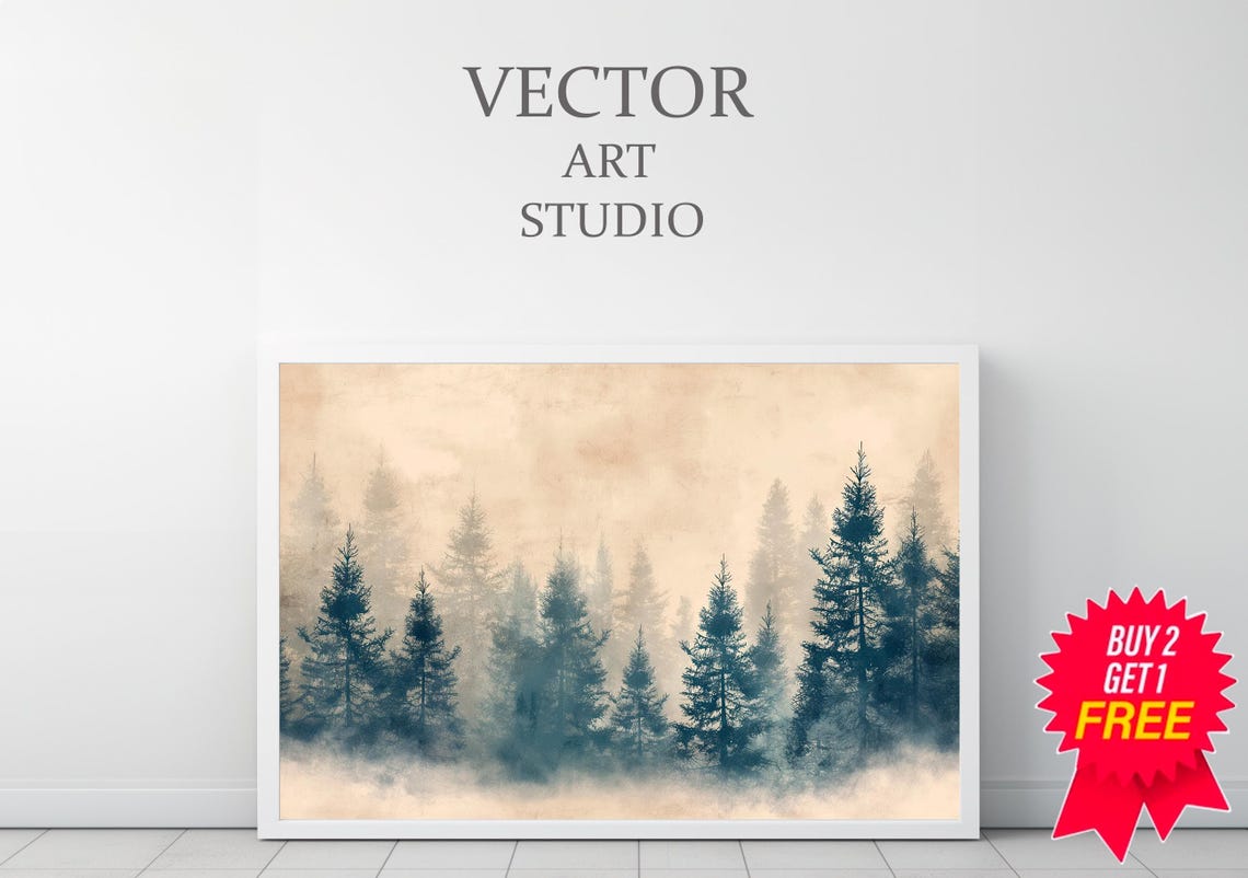 Misty Pine Forest in Sepia Tones Calm Vintage Nature Art Poster - Image 3