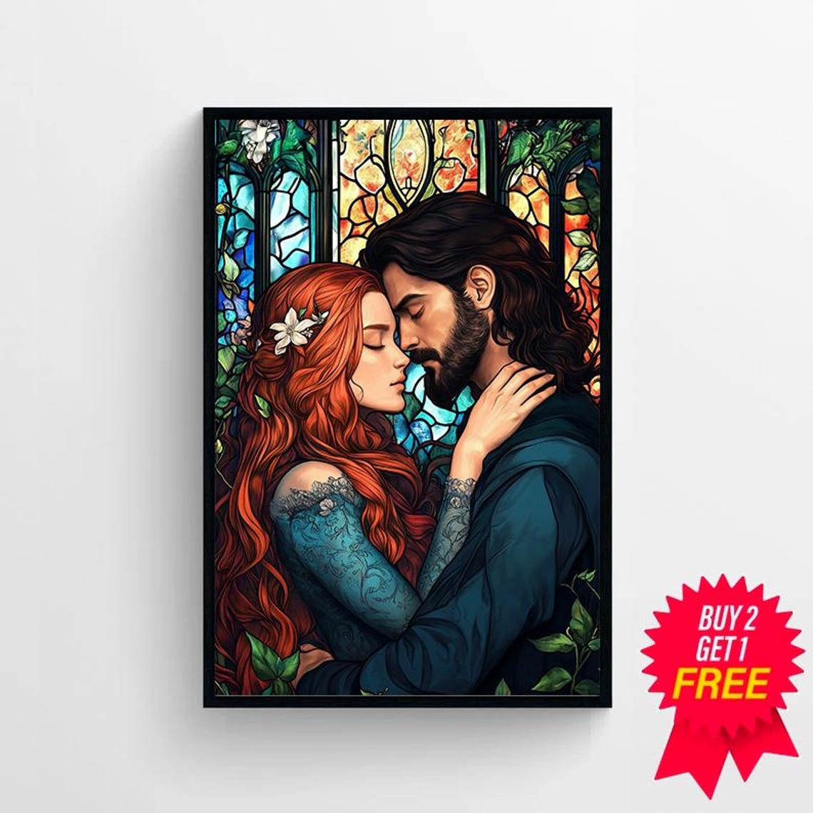Persephone and Hades Stained Glass Style Romantic Embrace Art Poster - Image 4