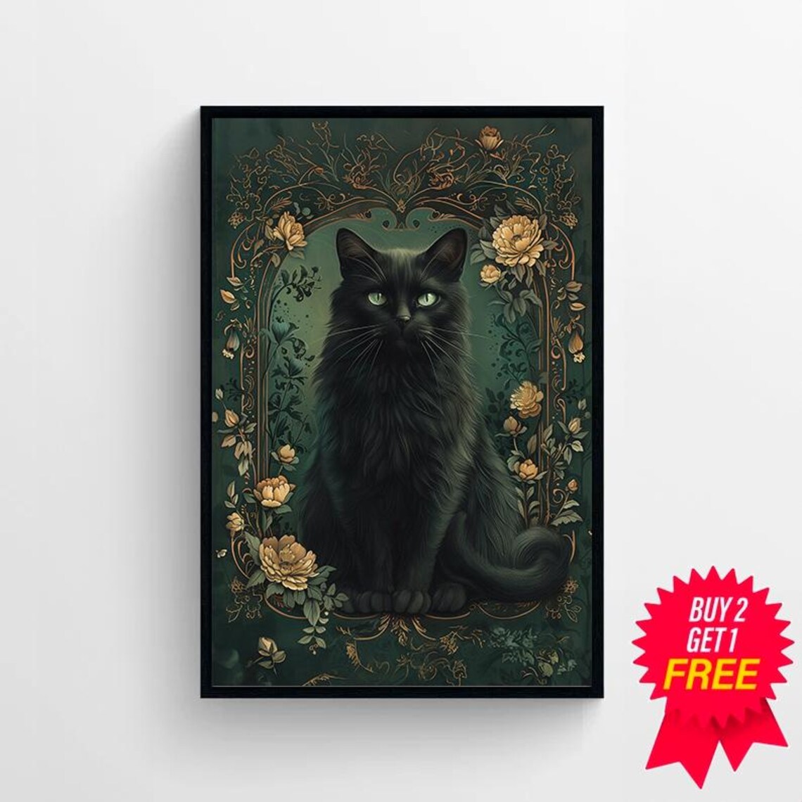 William Morris-Inspired Cat Portrait Art Print - Image 4