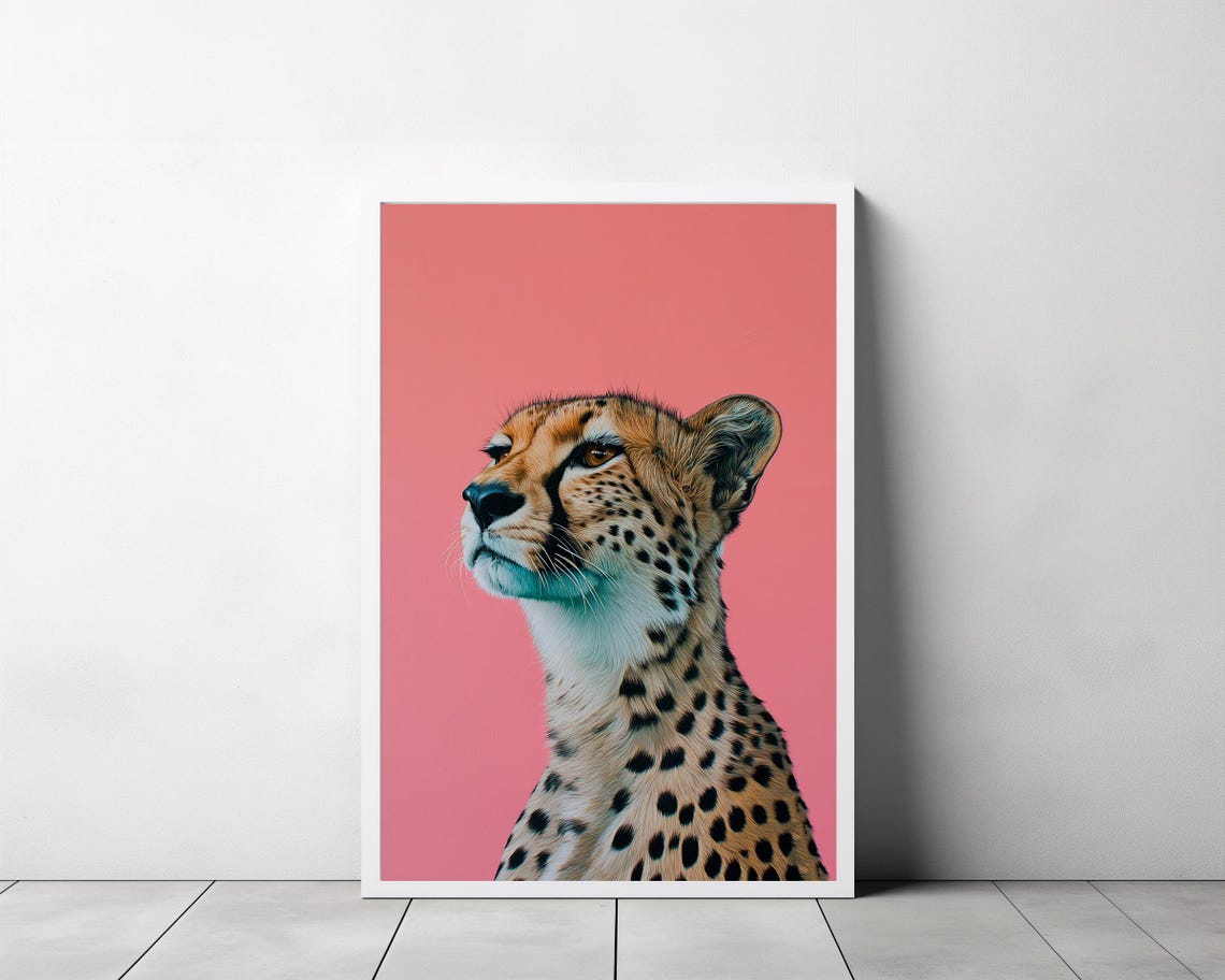 Cheetah Portrait on Pink Background Bold Modern Animal Poster - Image 3