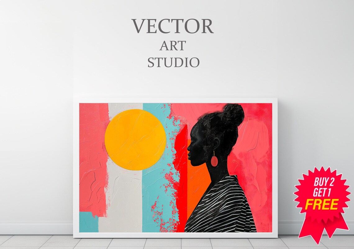 Colorful Abstract Woman Silhouette Coral Sun Turquoise Poster - Image 3