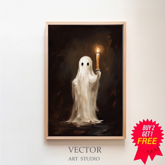 Small Ghost Holding a Lit Candle Alone in a Dark Room Poster