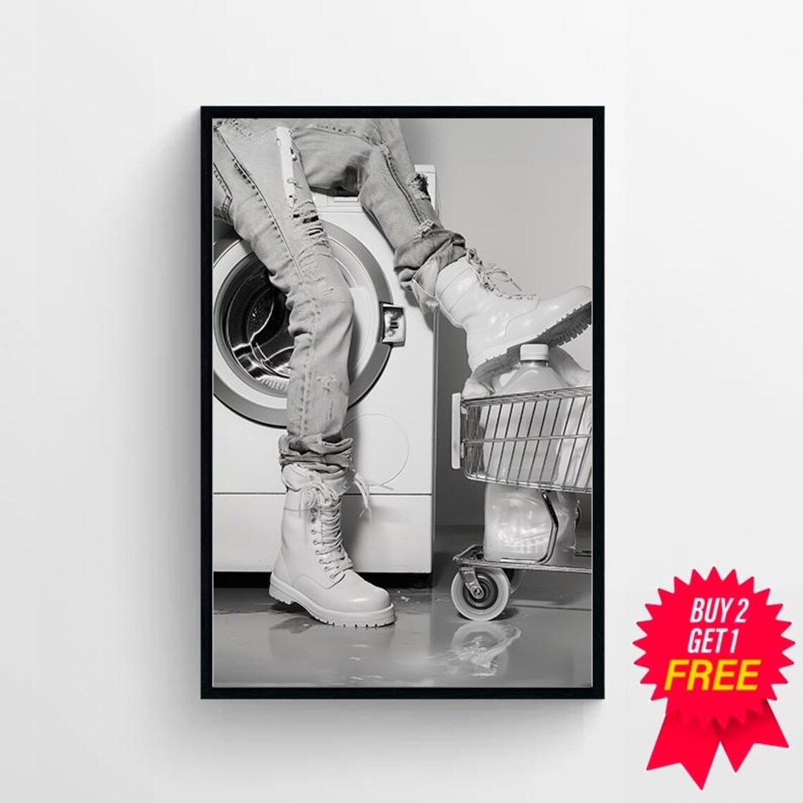 Laundry Day Wall Art Black And White Funny Wall Art Laundry Room Decor Wall Art - Image 4