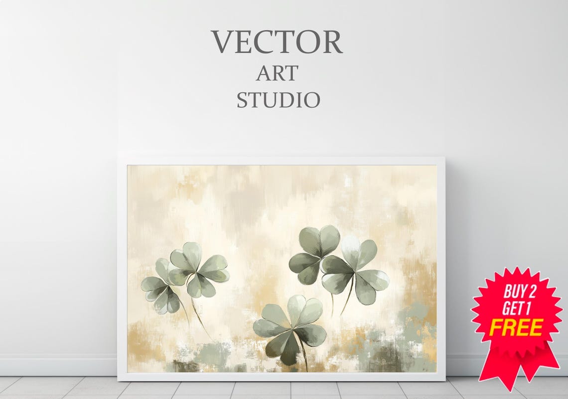Shamrock Rustic Painting Frame Tv Art St Patricks Day Decor Clover Print Moody Vintage Print Green Lg Gallery Tv - Image 3