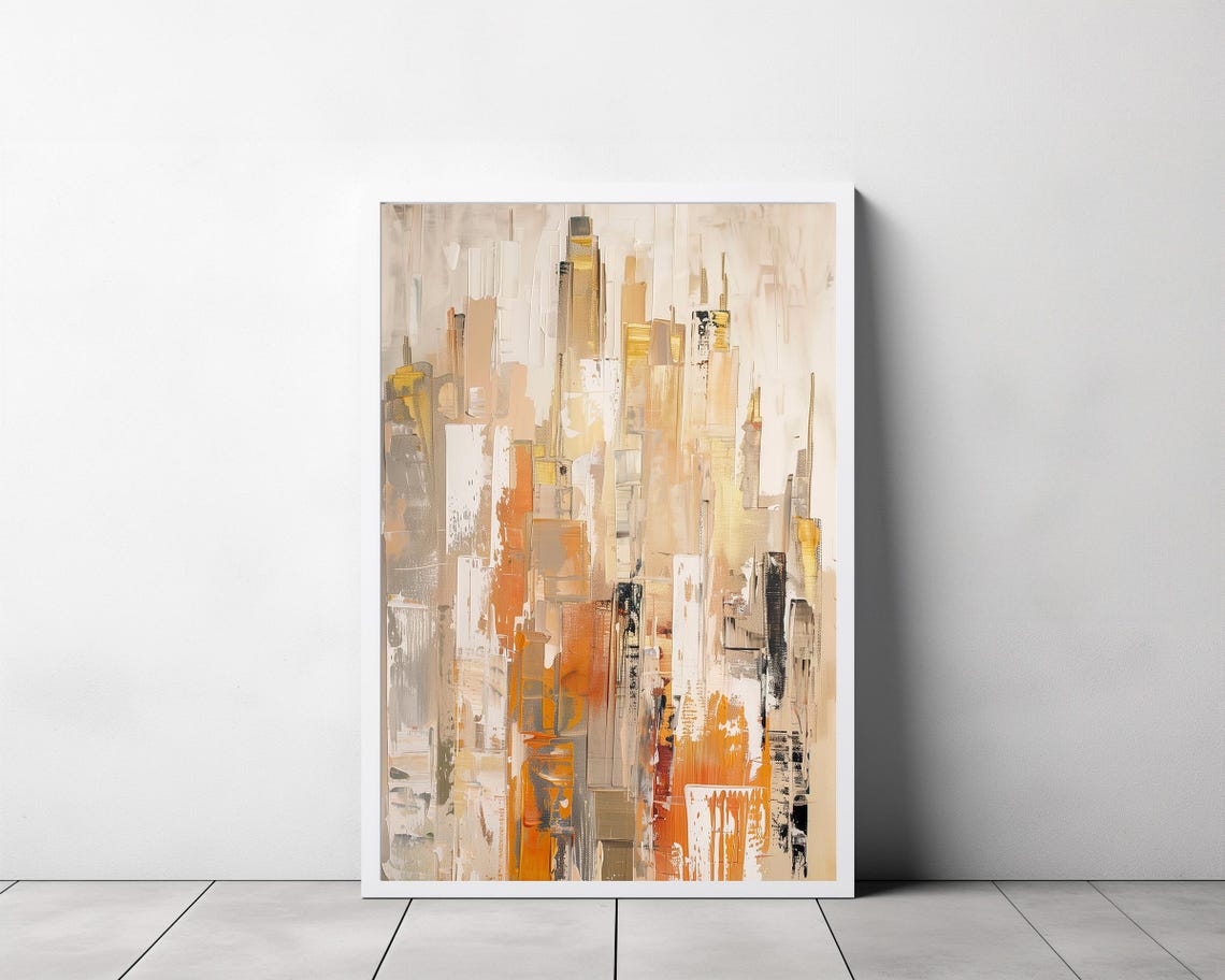 Contemporary Wall Art Geometric Abstract Painting Gold And White Art - Image 3