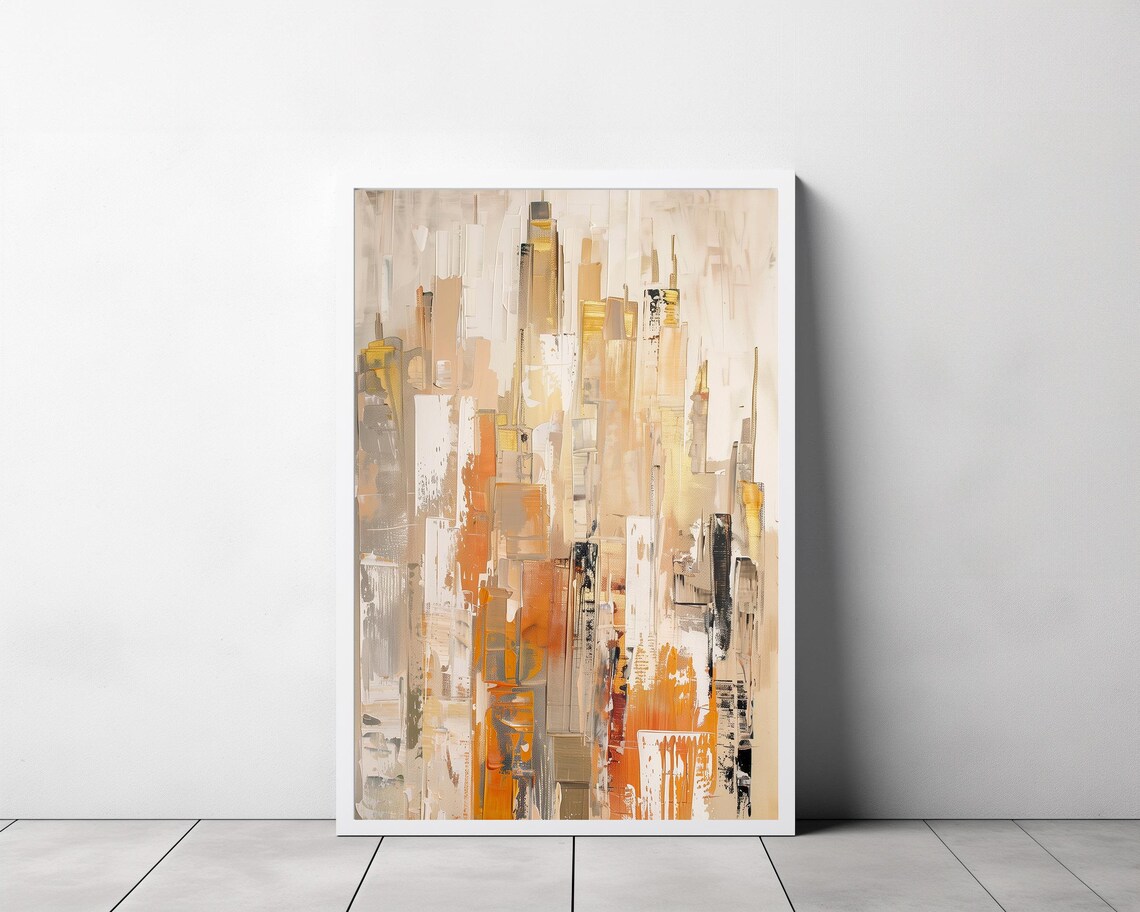 Gold and White Abstract City Skyline Painting in Modern Style Poster - Image 3
