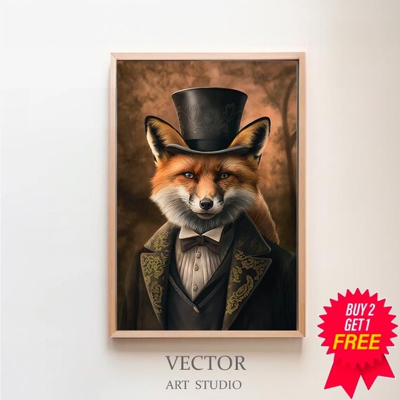 Fine Gentleman Fox in Embroidered Coat Victorian Portrait Poster