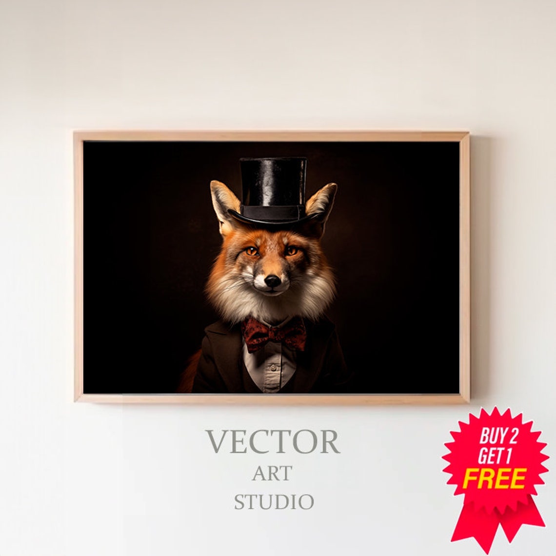 Dapper Fox In Top Hat And Red Bow Tie Victorian Gentleman Poster