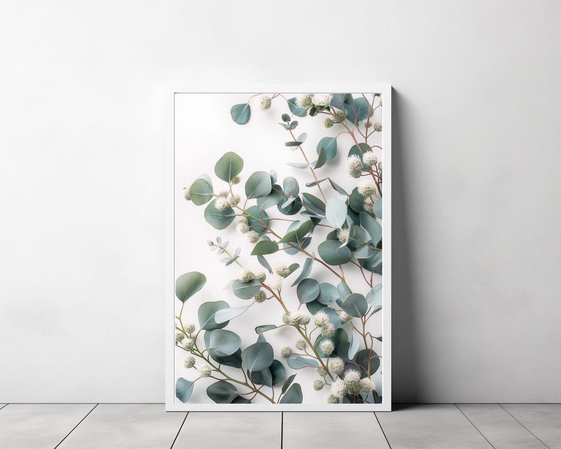 Minimalist Fresh Eucalyptus Branches on White Background Poster - Image 3