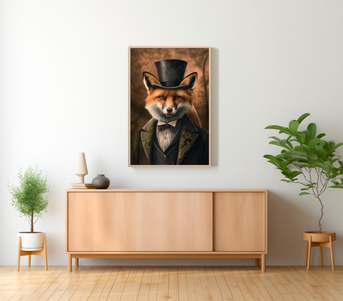 Fine Gentleman Fox in Embroidered Coat Victorian Portrait Poster - Image 2