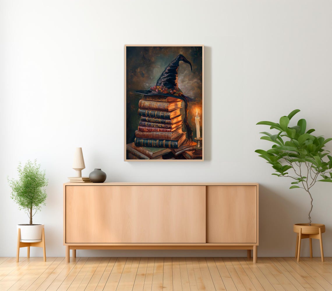 Witch Hat On Stack Of Spell Books Candlelit Halloween Poster - Image 2