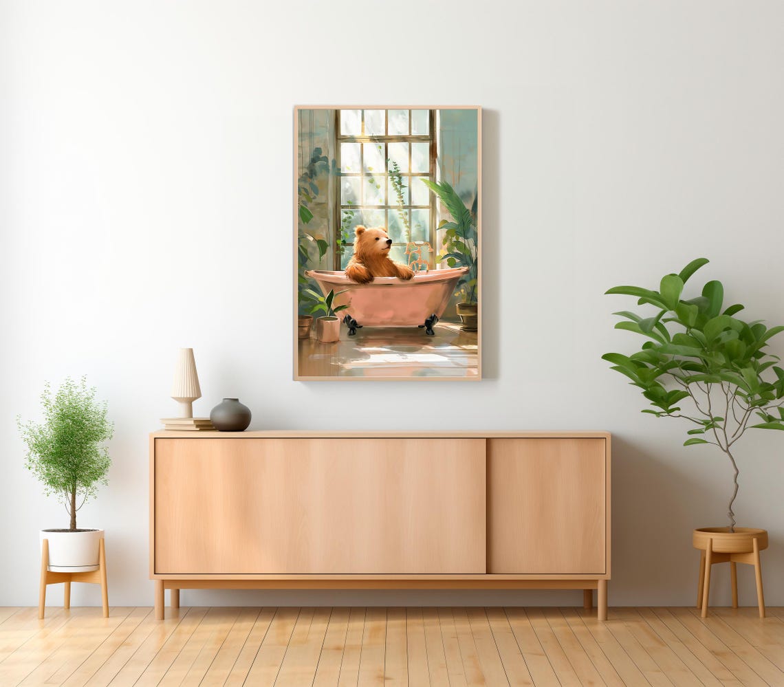 Golden Bear Cub Lounging in a Clawfoot Tub Sunlit Bathroom Poster - Image 2