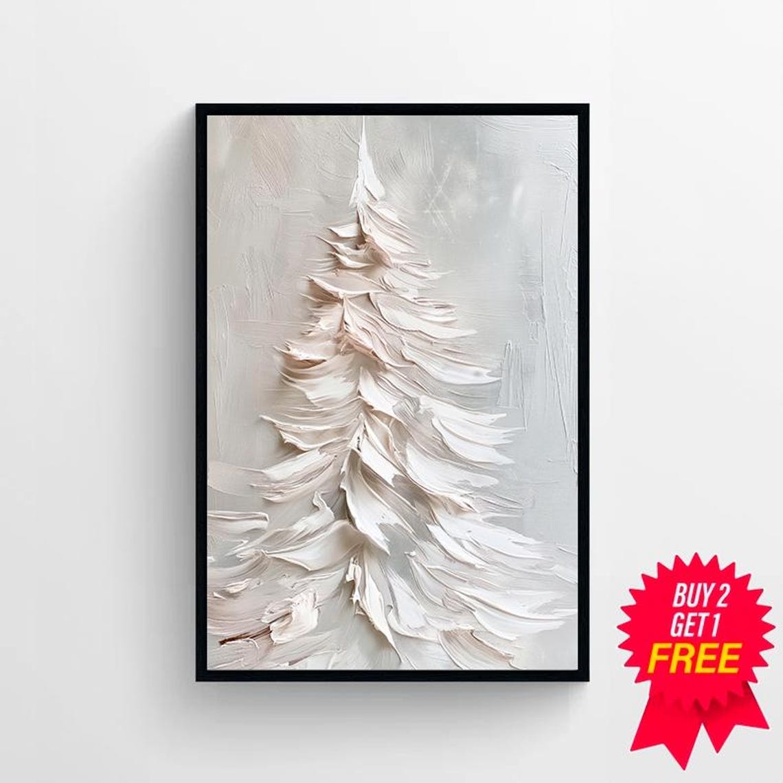 Snowy White Pine Tree Textured Impasto Minimalist Winter Poster - Image 4