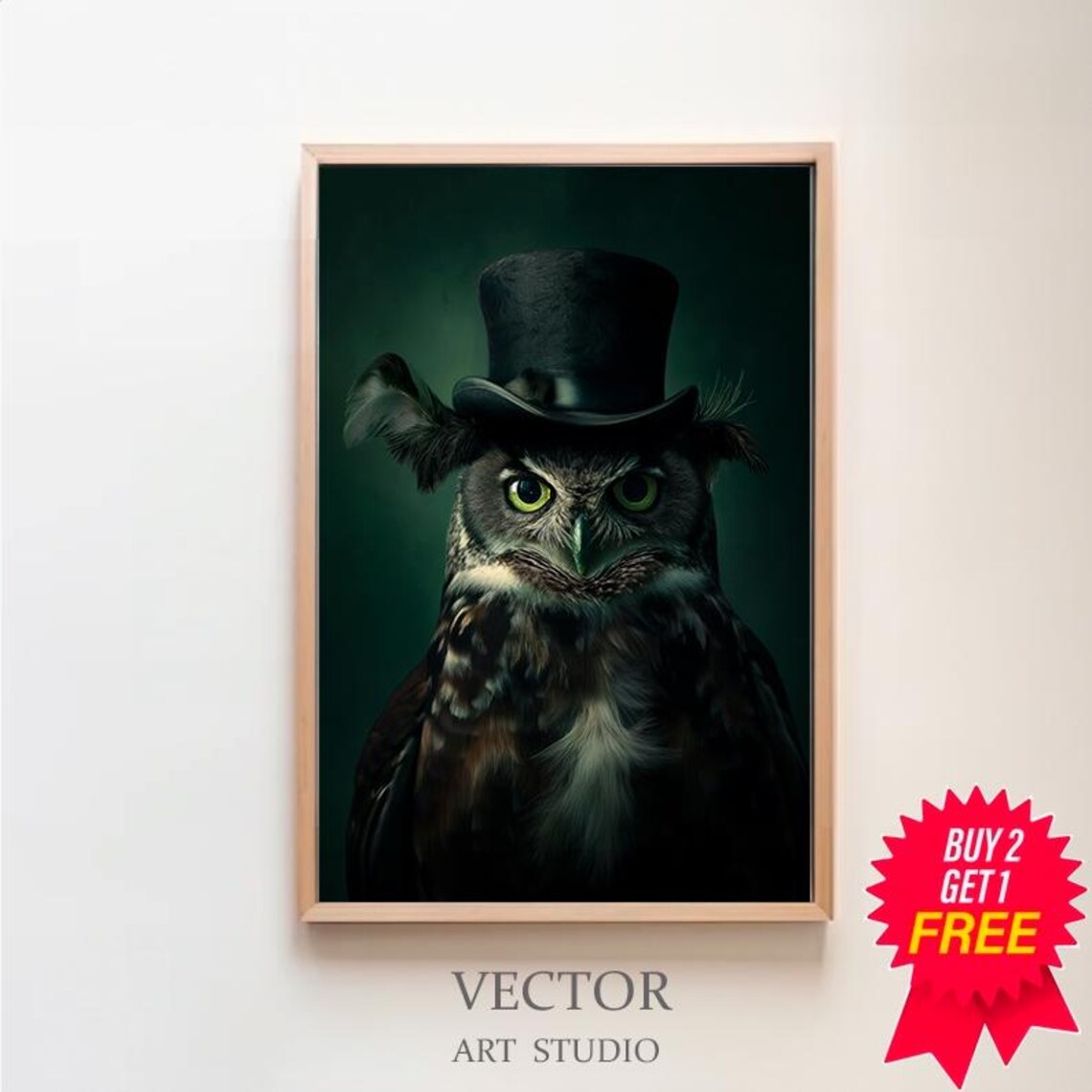 Gentleman Owl Vintage Portrait Art Print, Dark Academia
