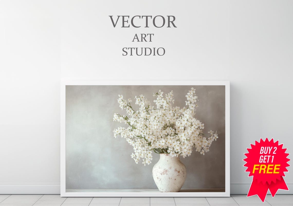Abundant White Blossoms In Weathered White Ceramic Vase Poster - Image 3