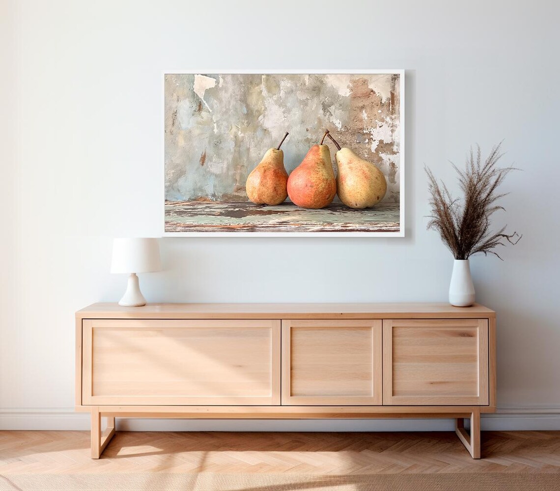 Rustic Still Life Wall Print Moody Fruit Print Kitchen Vintage Painting Fruit Still Life Painting Fruit Pears Wall Art - Image 2