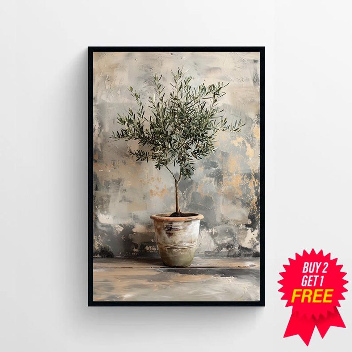 Olive Tree In Rustic Clay Vessel Muted Minimalist Still Life Poster - Image 4