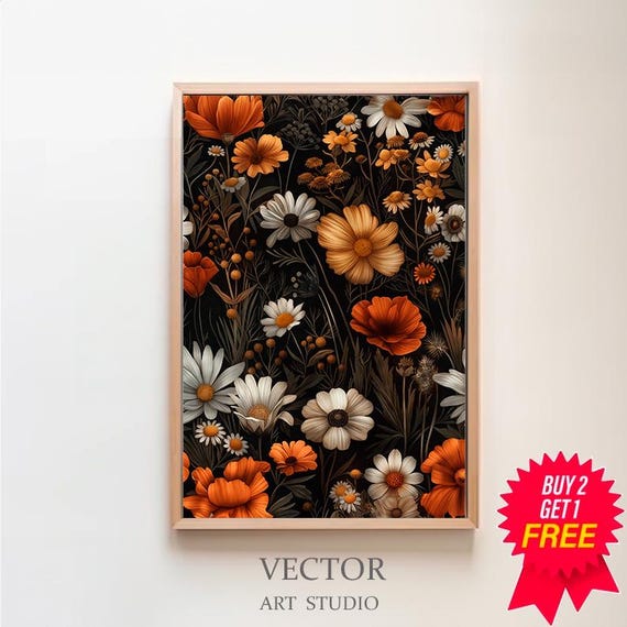 Framed Dark Cottagecore Decor Moody Floral Wall Art Vintage Botanical Nature Print