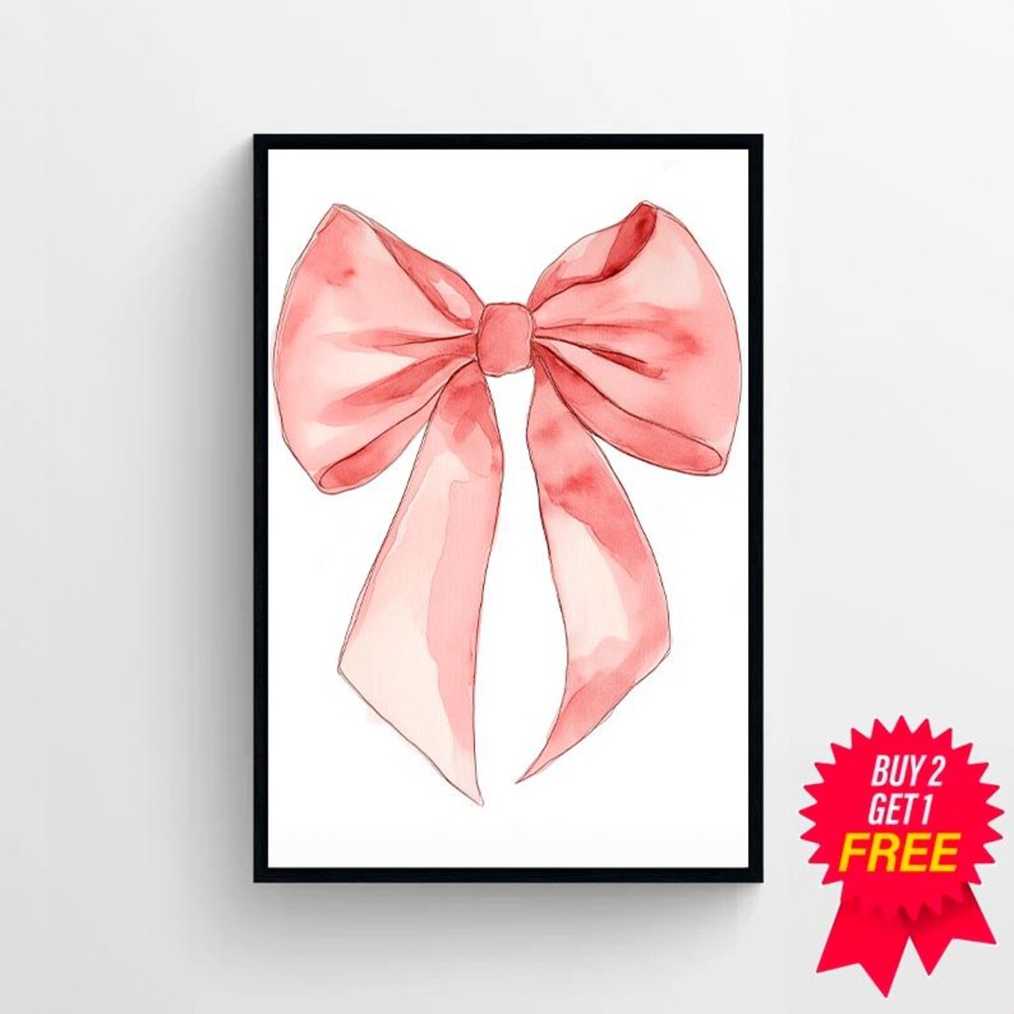 Blush Pink Watercolor Bow In Coquette Style Nursery Wall Decor Print - Image 4