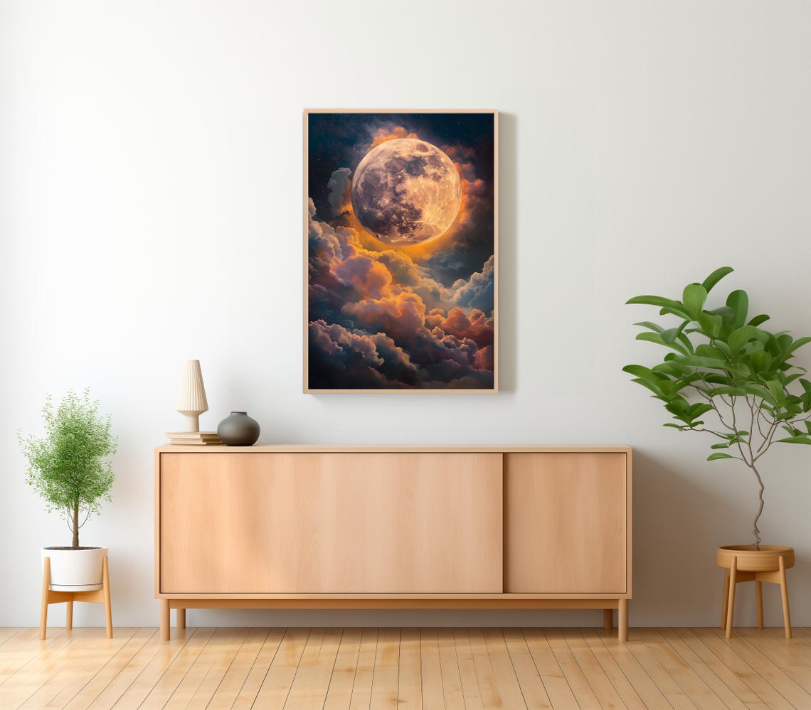 Enchanting Celestial Moon Art Print Vintage Inspired Dark Academia Dark Cottagecore Night Sky Painting - Image 2