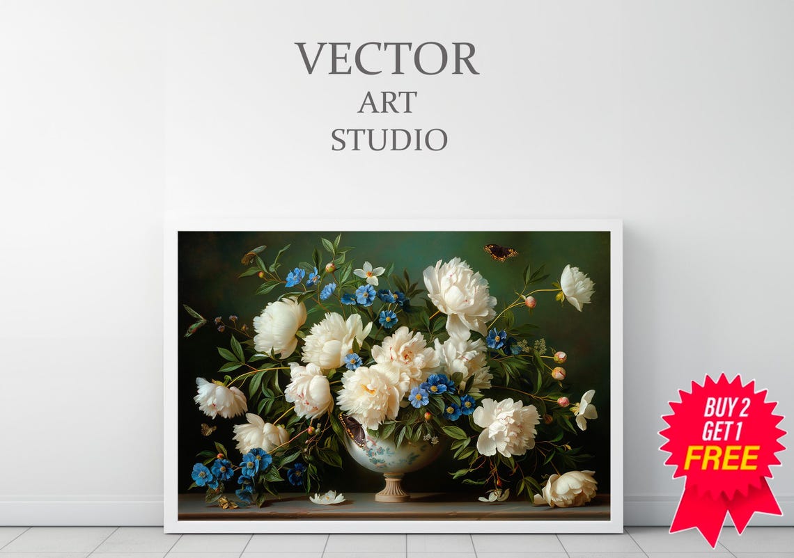 Moody Floral Tv Background Frame Tv Art Moody Flowers Blue Frame Tv Art Vintage Flower Still Life Farmhouse Painting Dark - Image 3