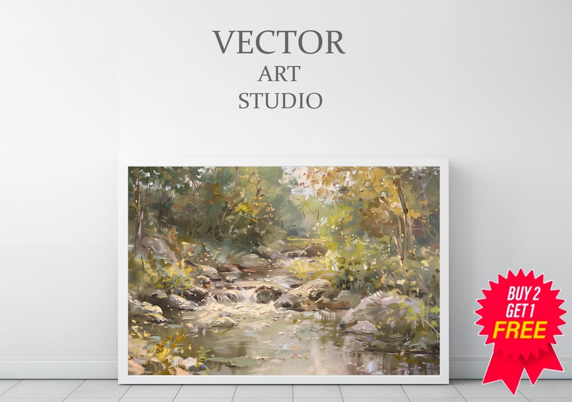 Spring Stream Landscape Painting Frame Tv Art Easter Green Earthy Summer Tv Decor Spring Forest River Scenery Screensaver - Image 3