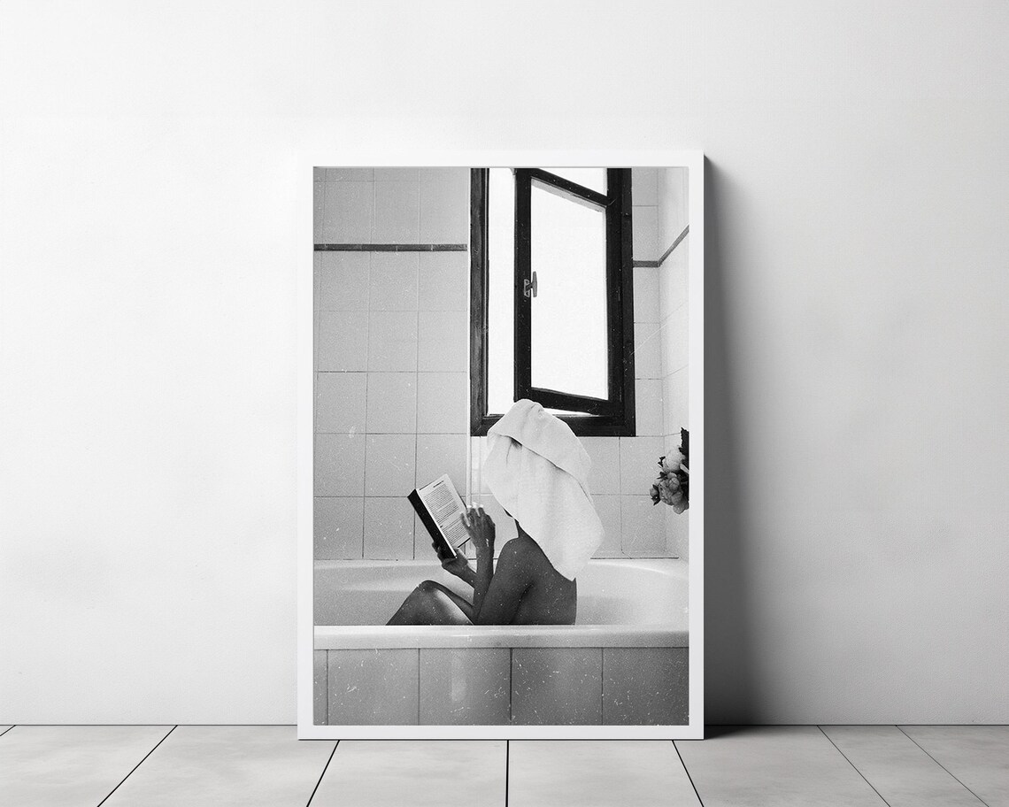 Feminist Woman in Bathtub, Black and White Art Print - Image 3