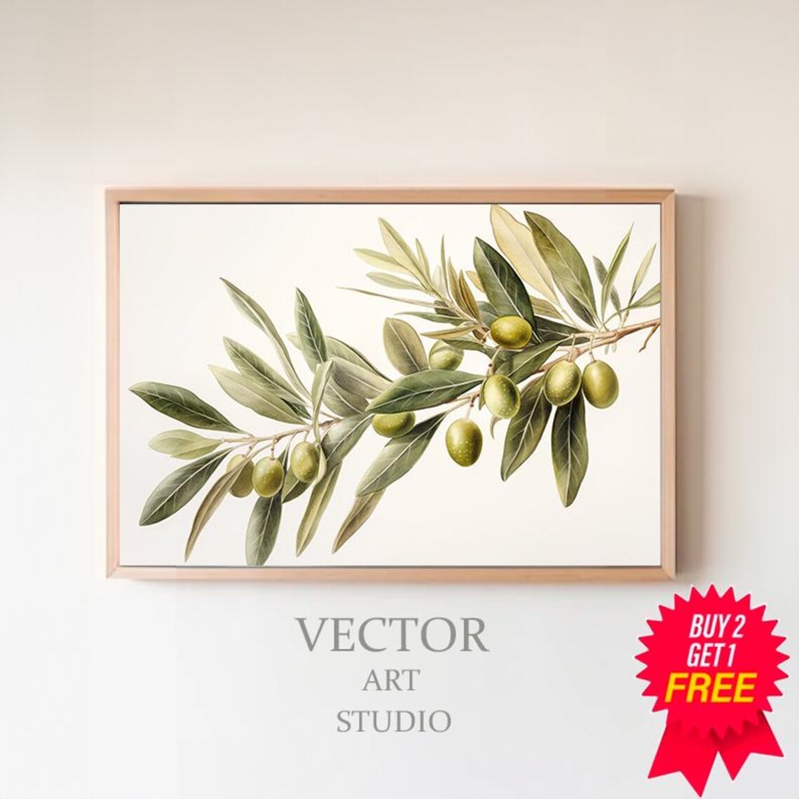 Soft Watercolor Olive Branch with Green Olives on Warm Cream Art Print