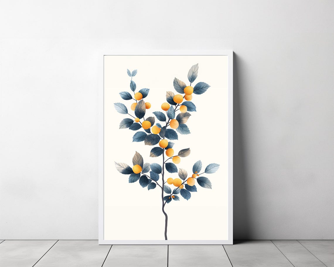Golden Berries Slender Branch Blue Gray Leaves Botanical Poster - Image 3