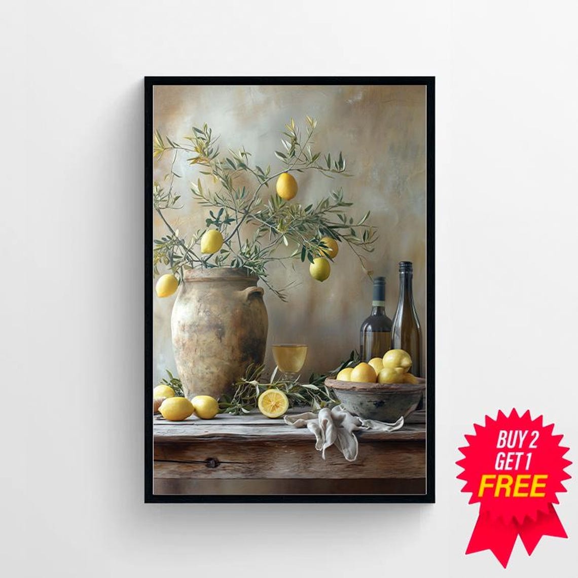 Lemon Branches in Clay Urn Mediterranean Still Life Kitchen Art Print - Image 4