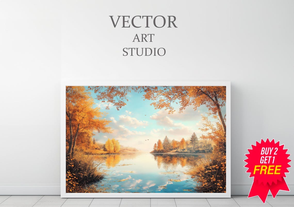 Golden Autumn Tree Branches Overlooking a Calm Reflective Lake Poster - Image 3