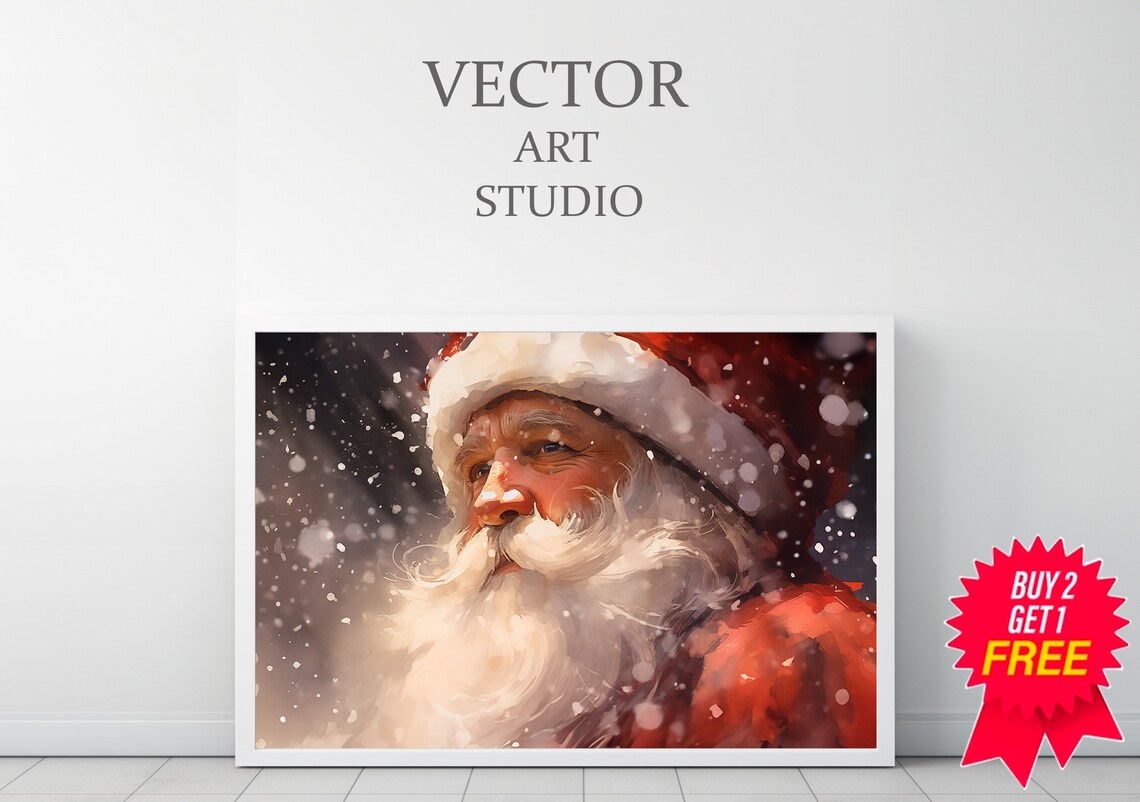 Santa Claus Portrait in Snowfall Side Profile Watercolor Poster - Image 3