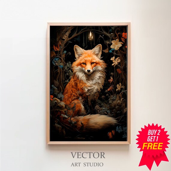 Red Fox Beneath A Hanging Lantern In A Moonlit Forest Poster
