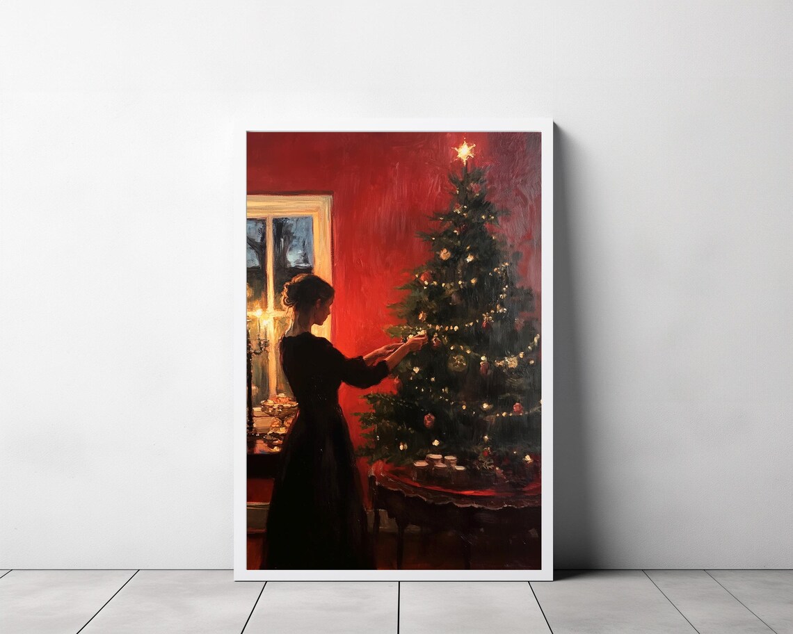Victorian Woman Decorating Star Topped Christmas Tree Poster - Image 3