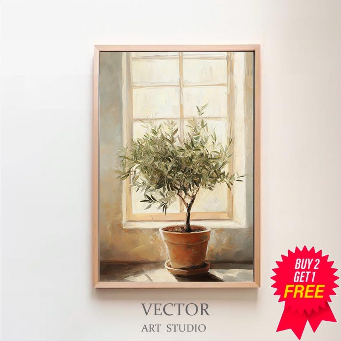 Large Olive Tree In Terracotta Pot By A Sunlit Window Poster