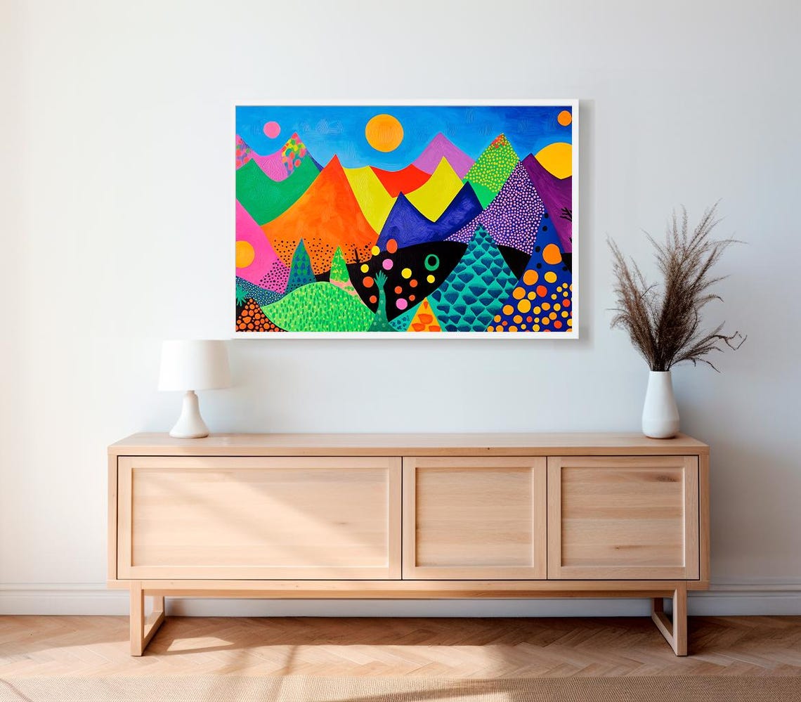 Bold Geometric Mountain Range With Patterned Sunscape Poster - Image 2