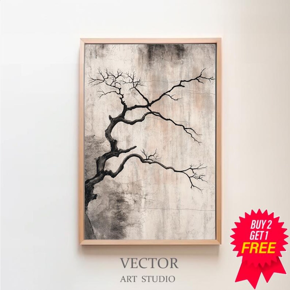Wabi Sabi Abstract Tree Art Print, Neutral Decor