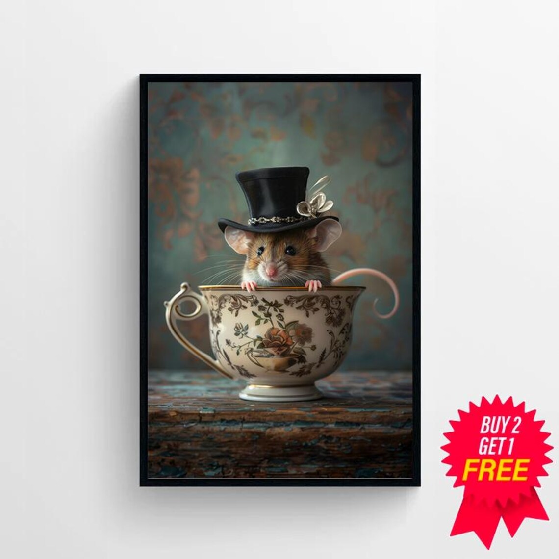 Mouse in a Tea Cup, Whimsical Kitchen Art Print - Image 4