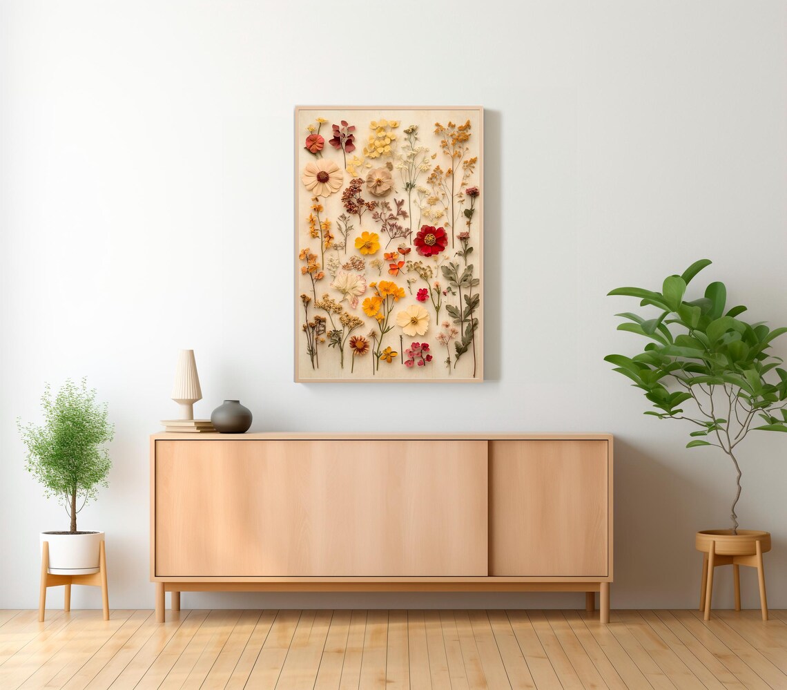 Pressed Wildflowers Arranged in Warm Autumn Tones Botanical Wall Art - Image 2