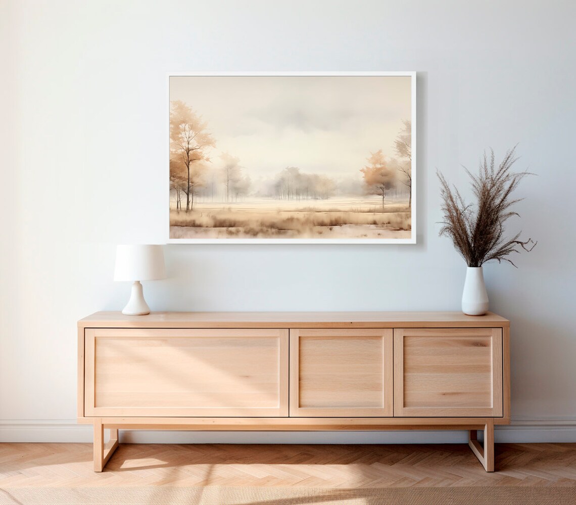 Misty Golden Autumn Field Soft Watercolor Landscape Art Poster - Image 2