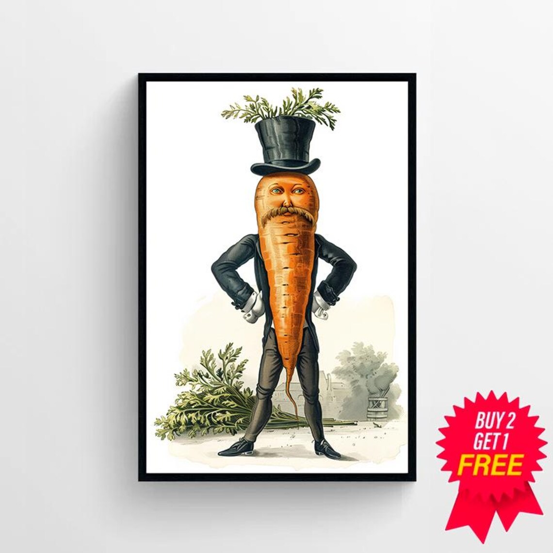 Dapper Carrot Gentleman with Top Hat Vintage Funny Character Poster - Image 4