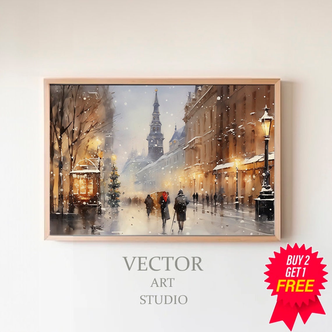 Snowy Winter Night Frame Tv Art Christmas Decor Moody Neutral Christmas Frame Tv Art Vintage Winter City Painting