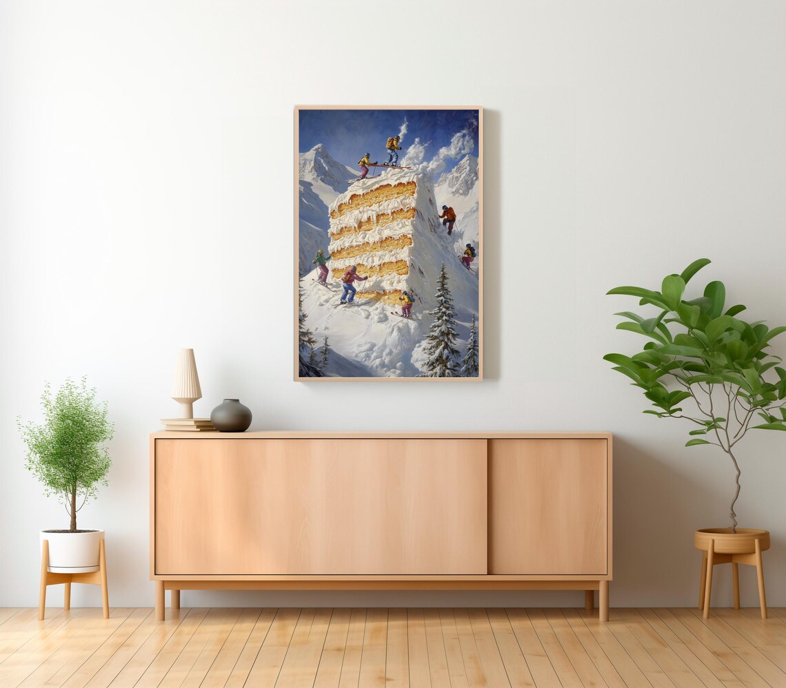 Surreal Skiers Racing Down a Giant Layered Cake Mountain Poster - Image 2